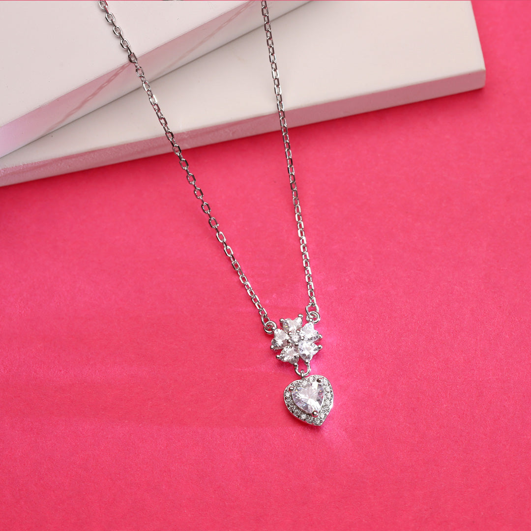 Floral Heart Silver Necklace