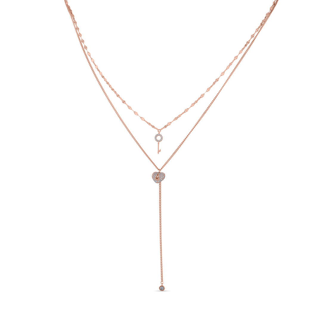 Heart & Key Silver Multi Layered Necklace
