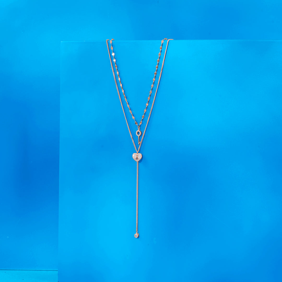 Heart & Key Silver Multi Layered Necklace