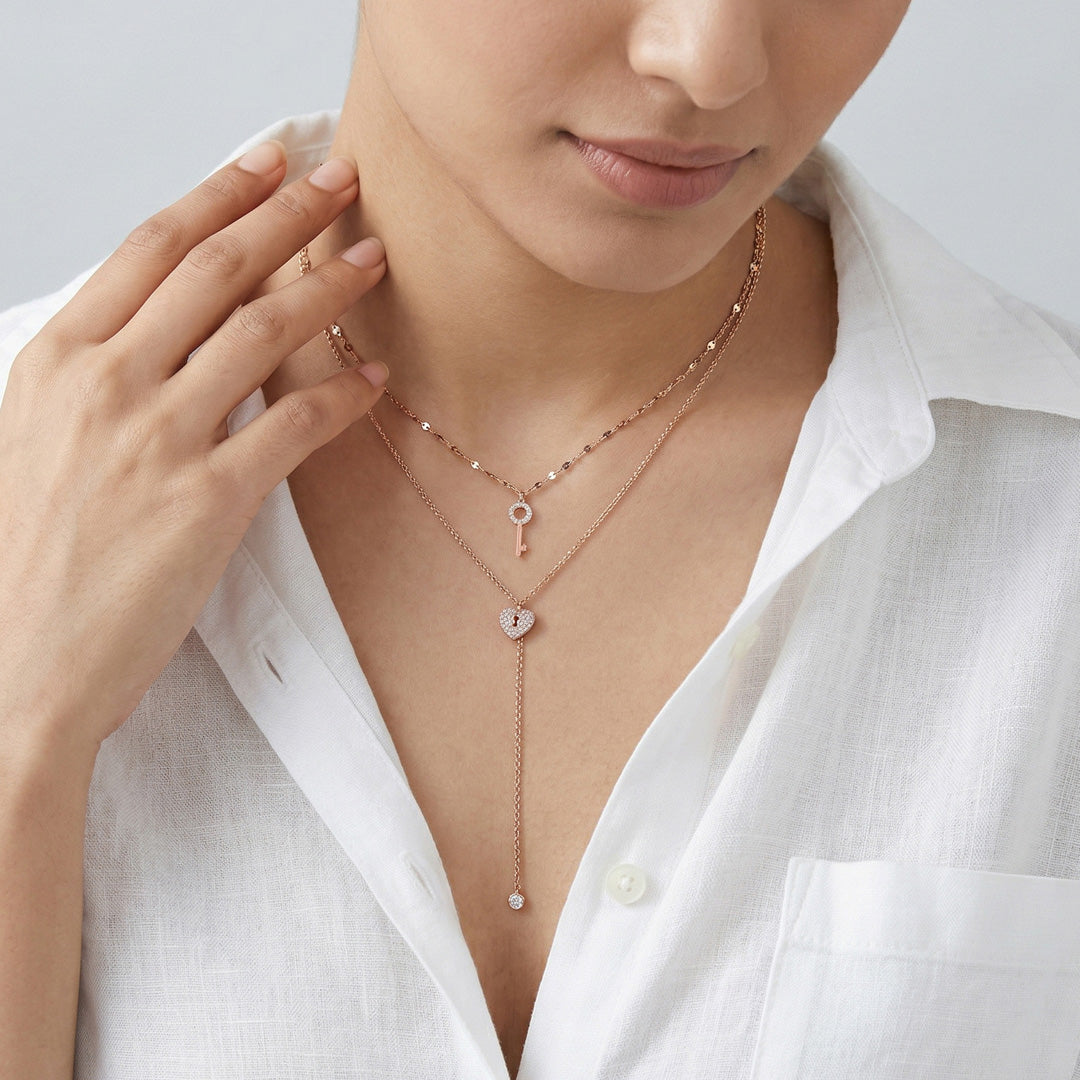 Heart & Key Silver Multi Layered Necklace