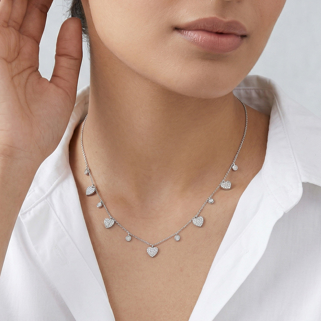 Hearts & Stones Silver Charm Necklace