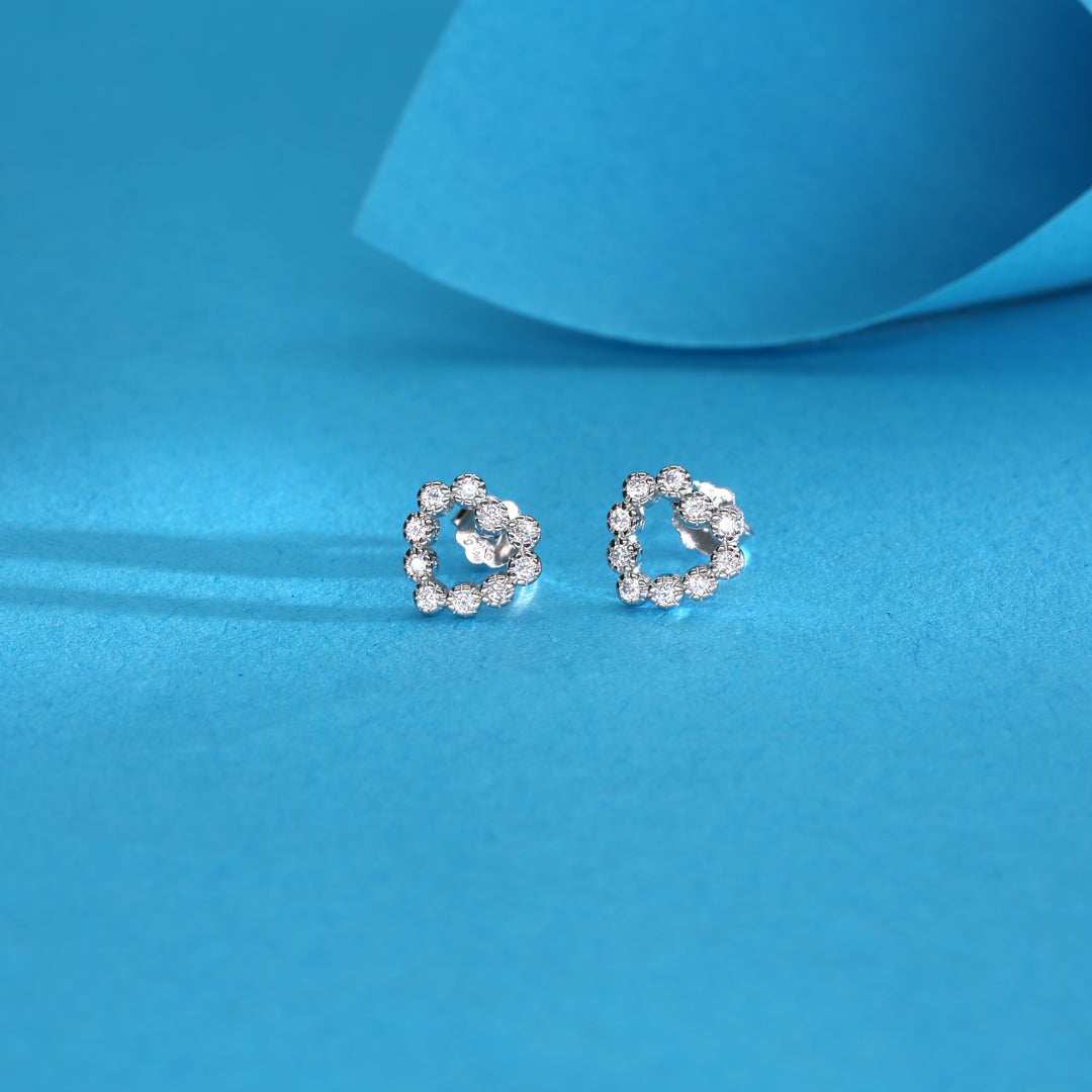 Heart Wreath Silver Stud Earrings