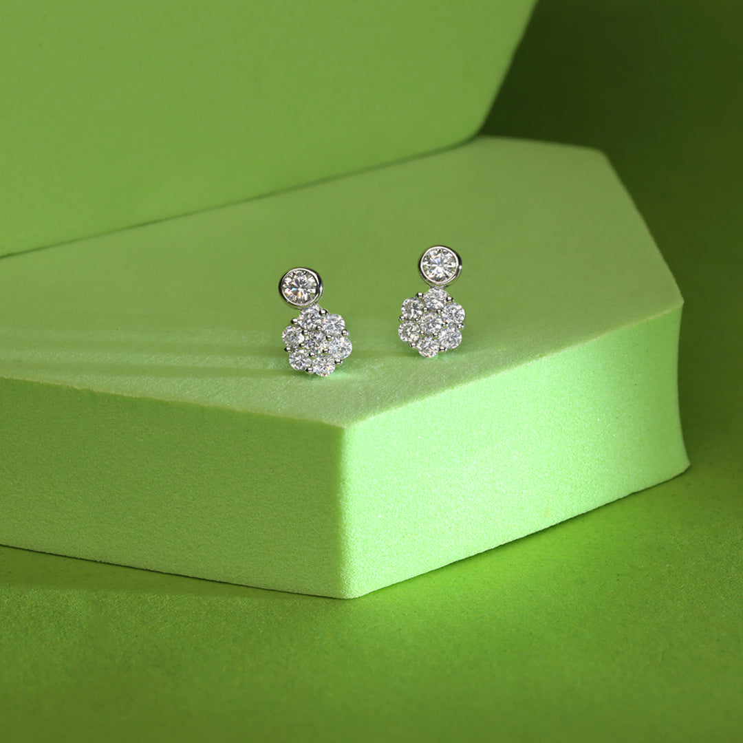 White Honeycomb Silver Stud Earrings