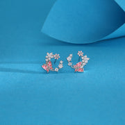 Pink Butterfly Silver Stud Earrings