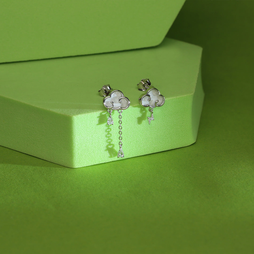 Rain and Lightning Silver Kids Earrings