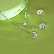 Crescent and Star Silver Necklace Set