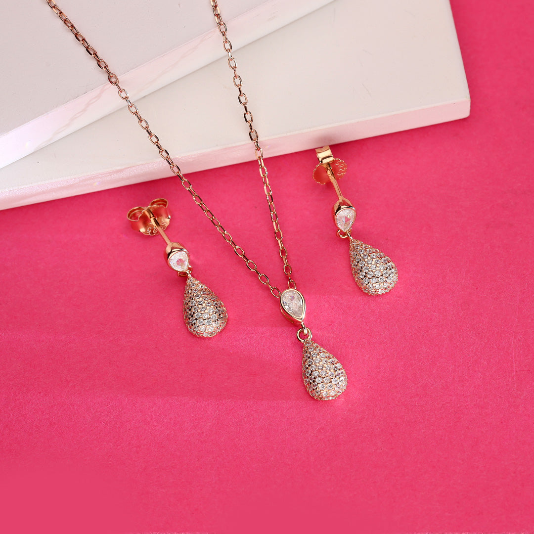 Ethereal Drop Rose Gold Necklace Set