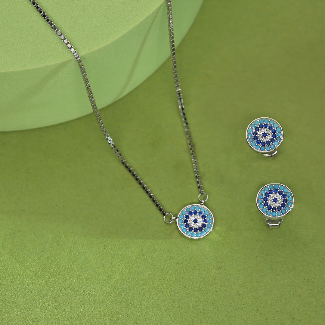 Ethnic Circle Silver Necklace Set