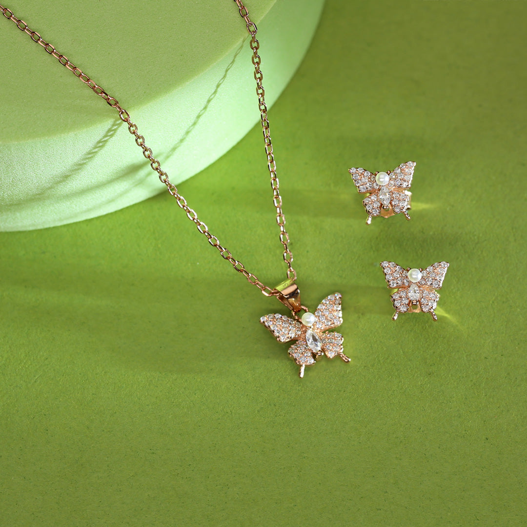 Golden Butterfly Rose Gold Necklace Set