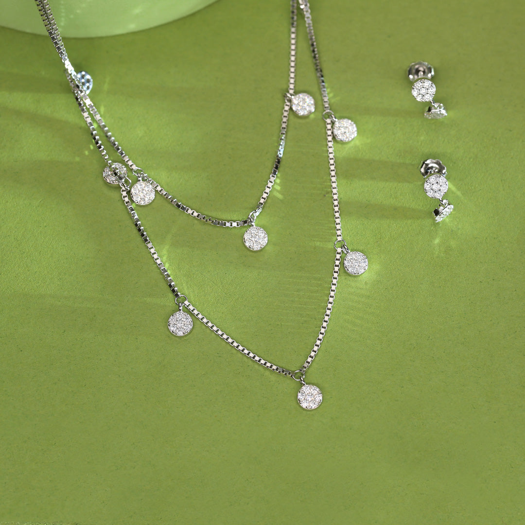 Shiny Stones Silver Necklace Set