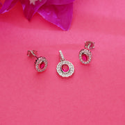 Stone Studded Silver Pendant Set