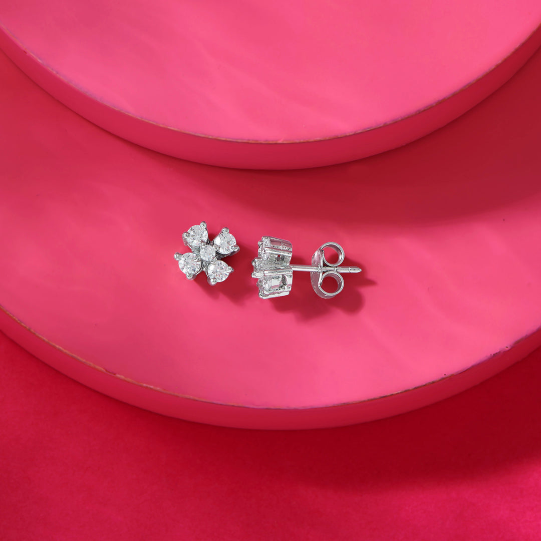 Stone Charm Silver Stud Earrings