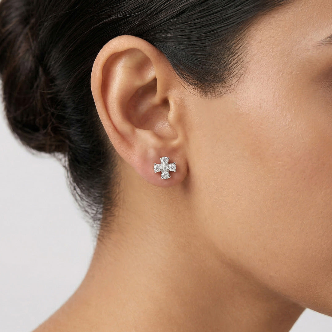 Stone Charm Silver Stud Earrings