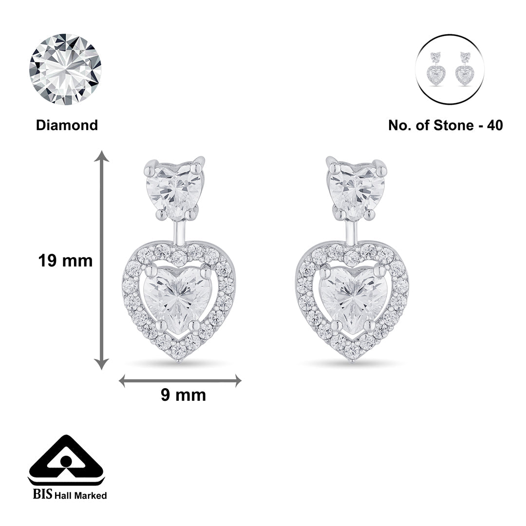 Heart Glint Silver Drops & Dangler Earrings