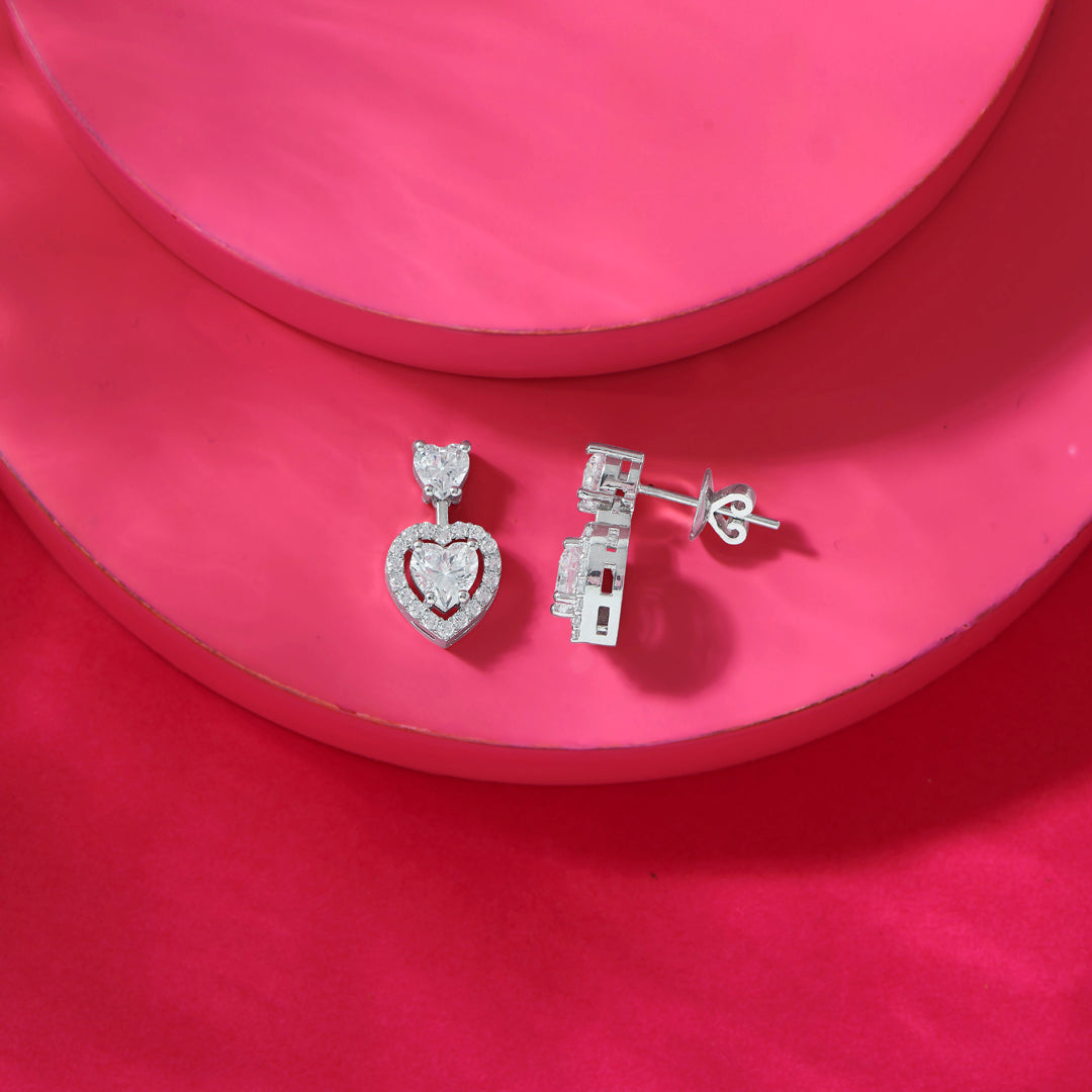 Heart Glint Silver Drops & Dangler Earrings