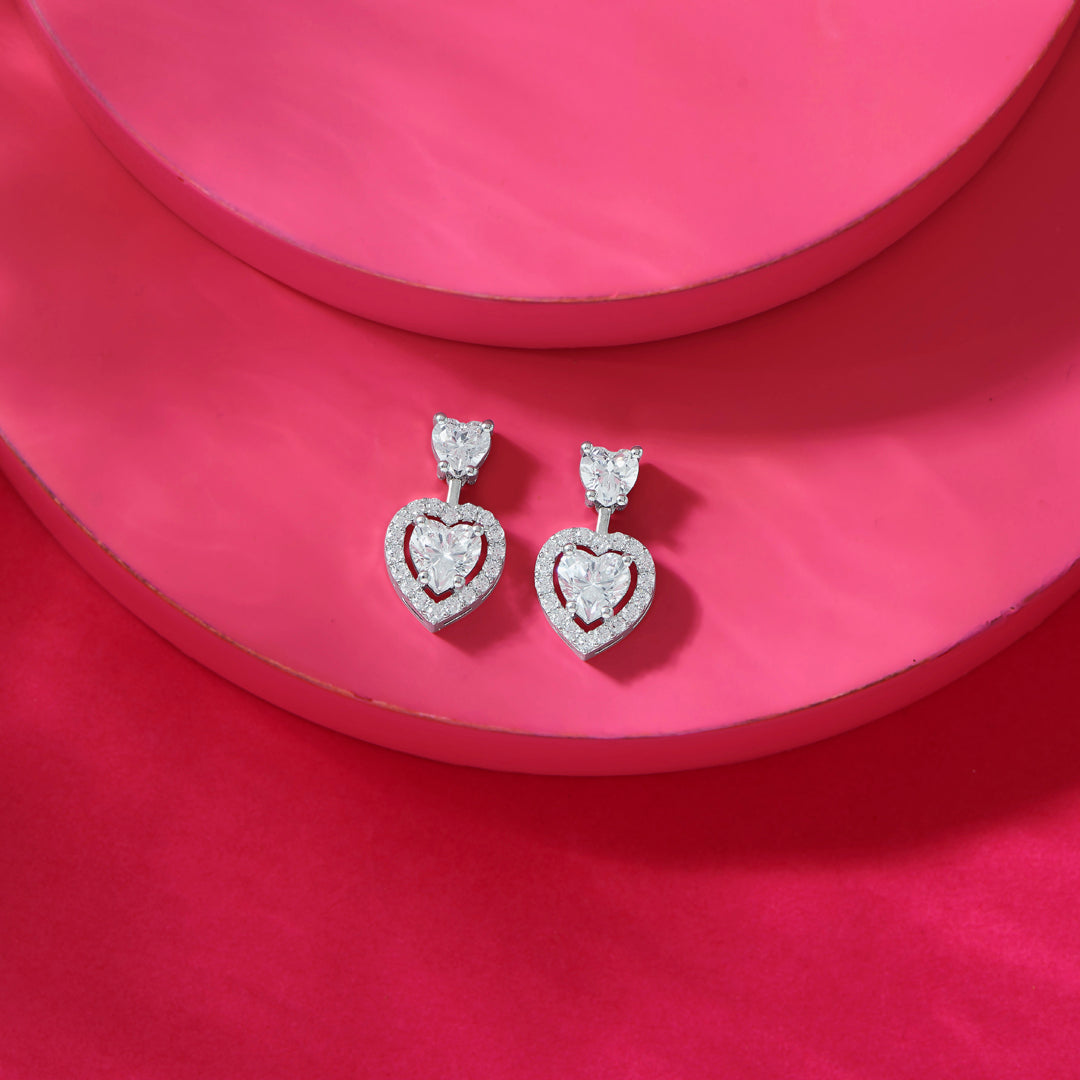 Heart Glint Silver Drops & Dangler Earrings