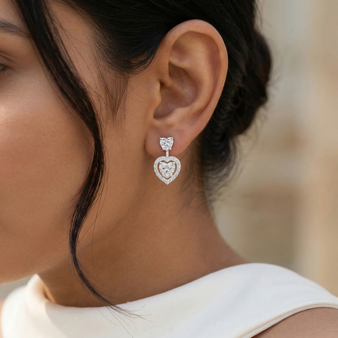 Heart Glint Silver Drops & Dangler Earrings