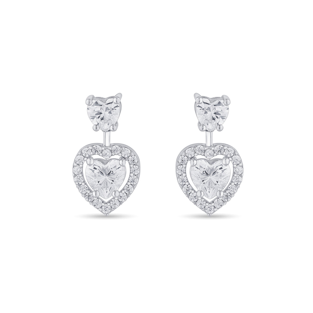 Heart Glint Silver Drops & Dangler Earrings