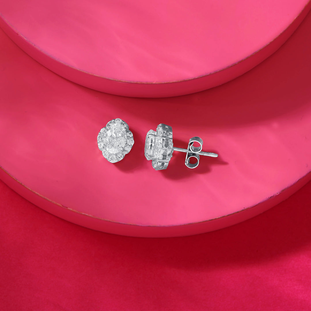 Pink Glow Silver Stud Earrings