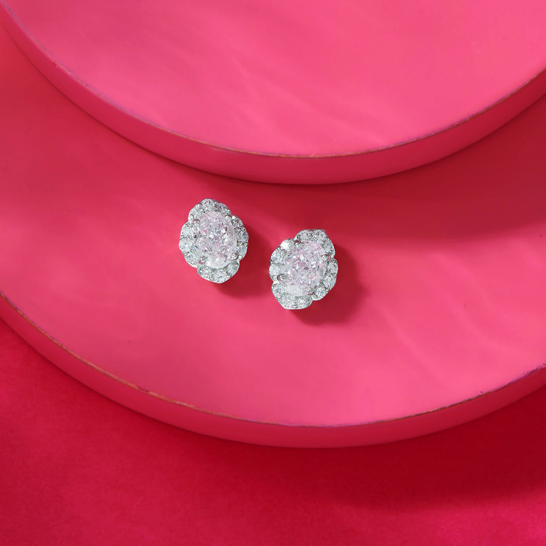 Pink Glow Silver Stud Earrings