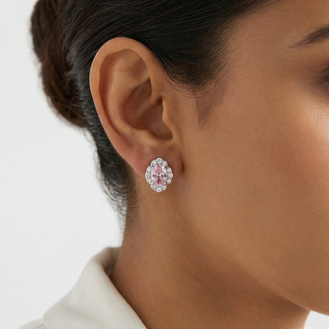 Pink Glow Silver Stud Earrings
