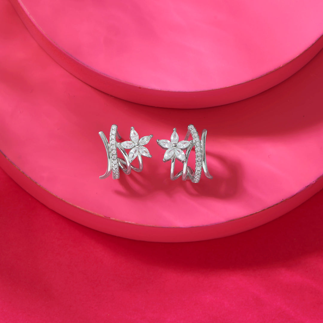 Jasmine Drift Silver Stud Earrings