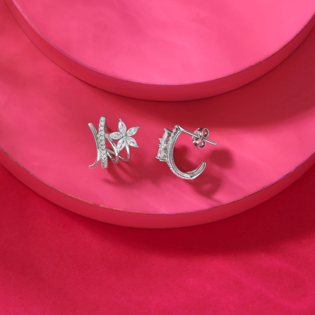 Jasmine Drift Silver Stud Earrings