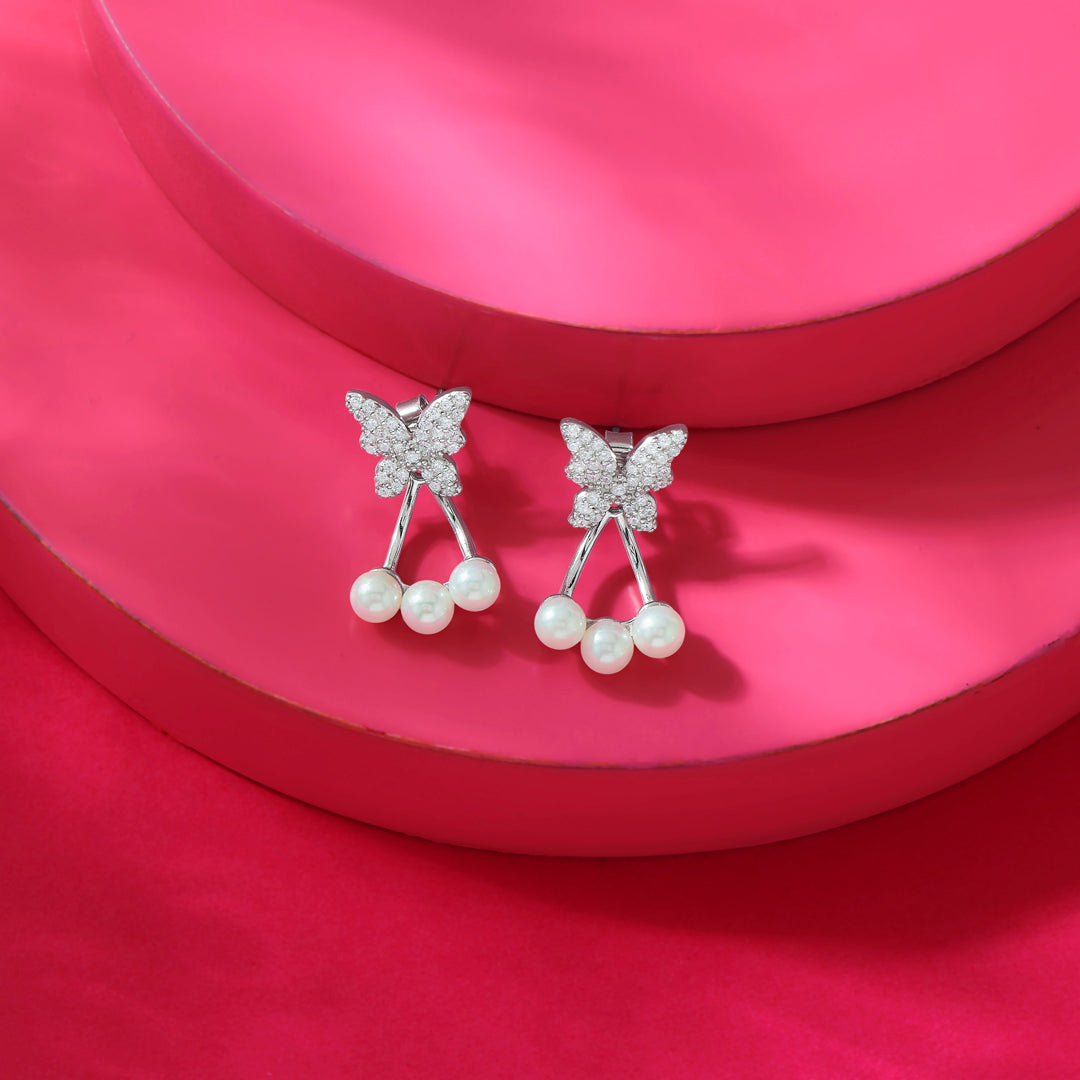 Pearl Flutter Silver Stud Earrings