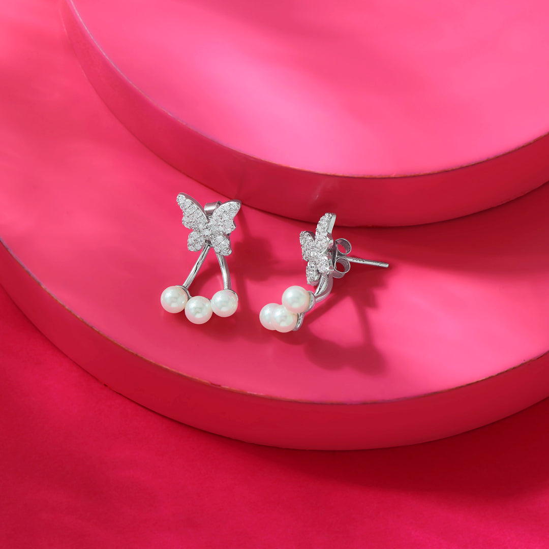Pearl Flutter Silver Stud Earrings