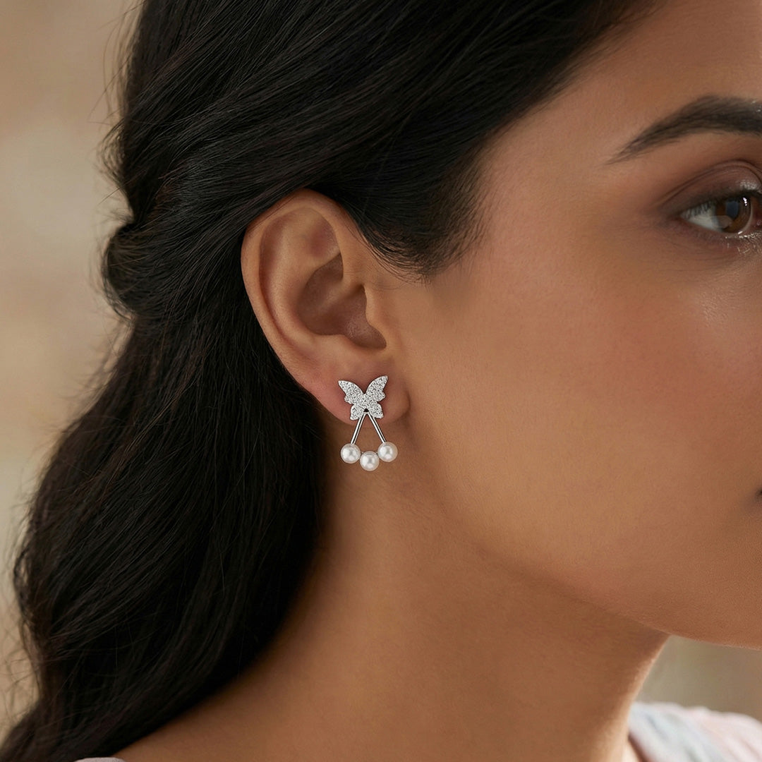 Pearl Flutter Silver Stud Earrings
