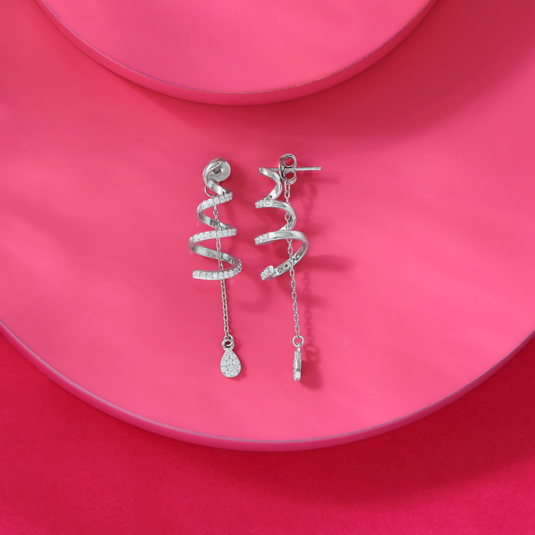 Aura Twirl Silver Drops & Dangler Earrings