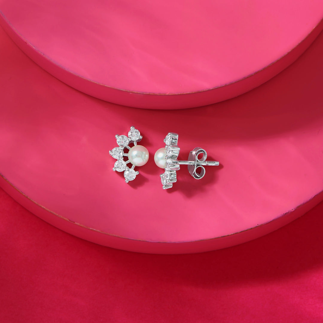 Pearl Story Silver Stud Earrings
