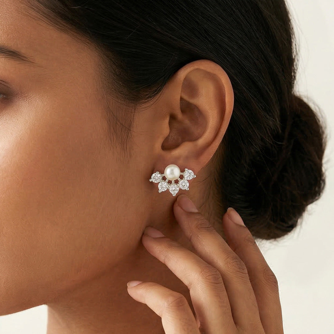 Pearl Story Silver Stud Earrings
