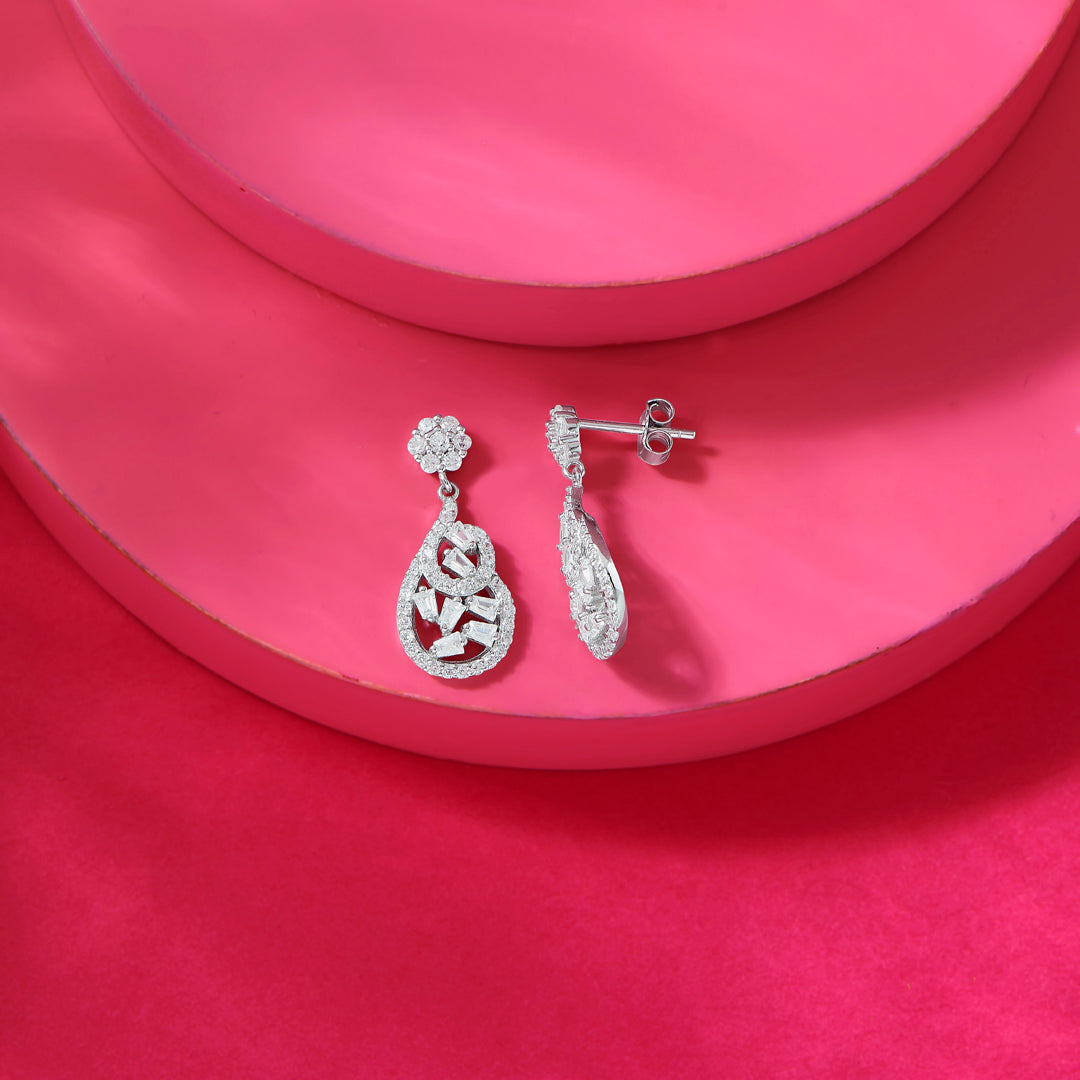 Glimer Drop Silver Drops & Dangler Earrings