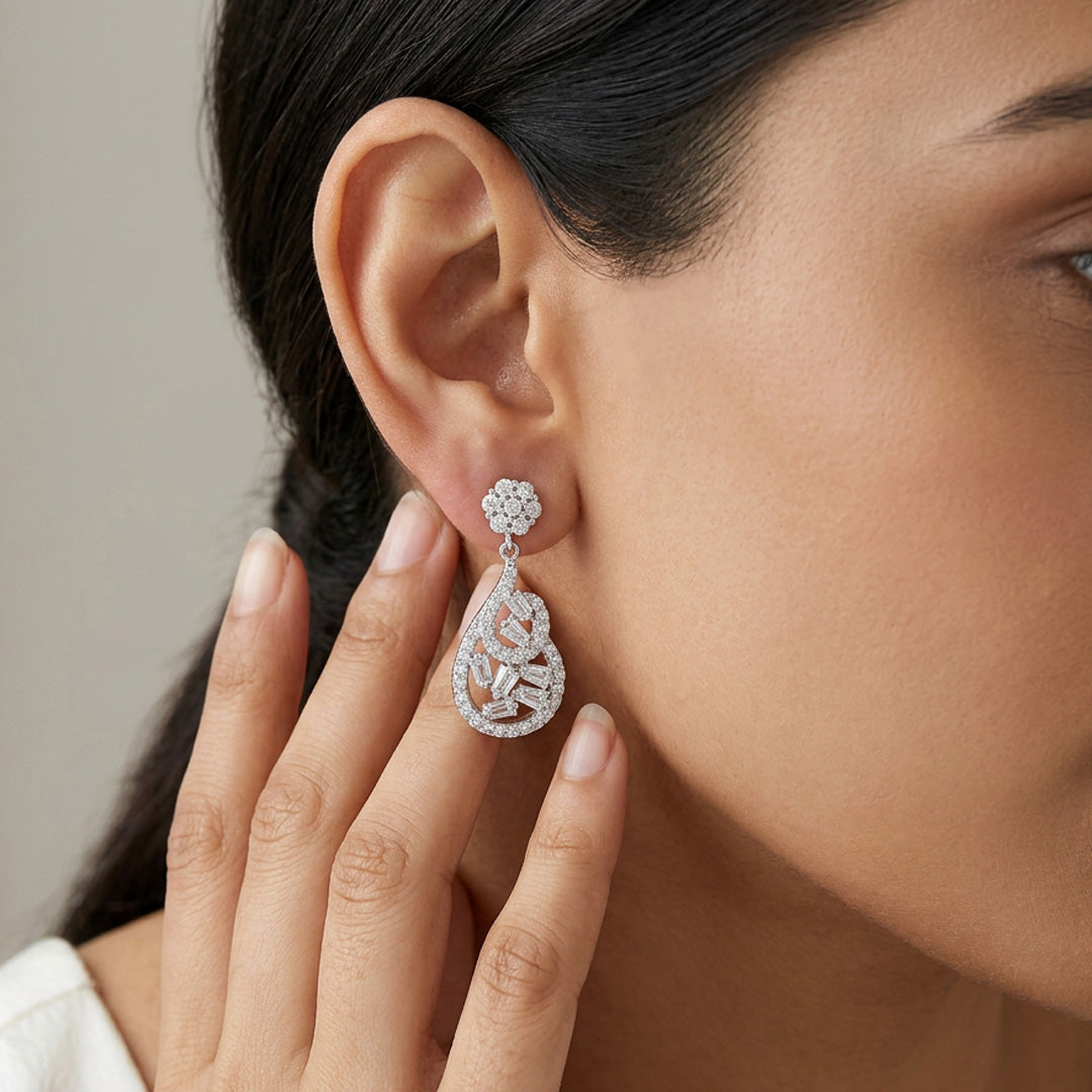Glimer Drop Silver Drops & Dangler Earrings