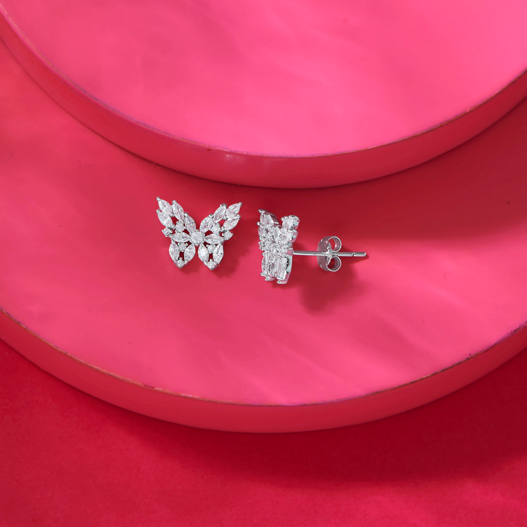 Floral Flutter Silver Stud Earrings