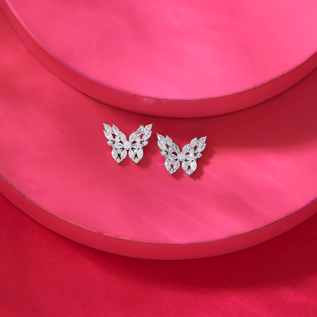 Floral Flutter Silver Stud Earrings