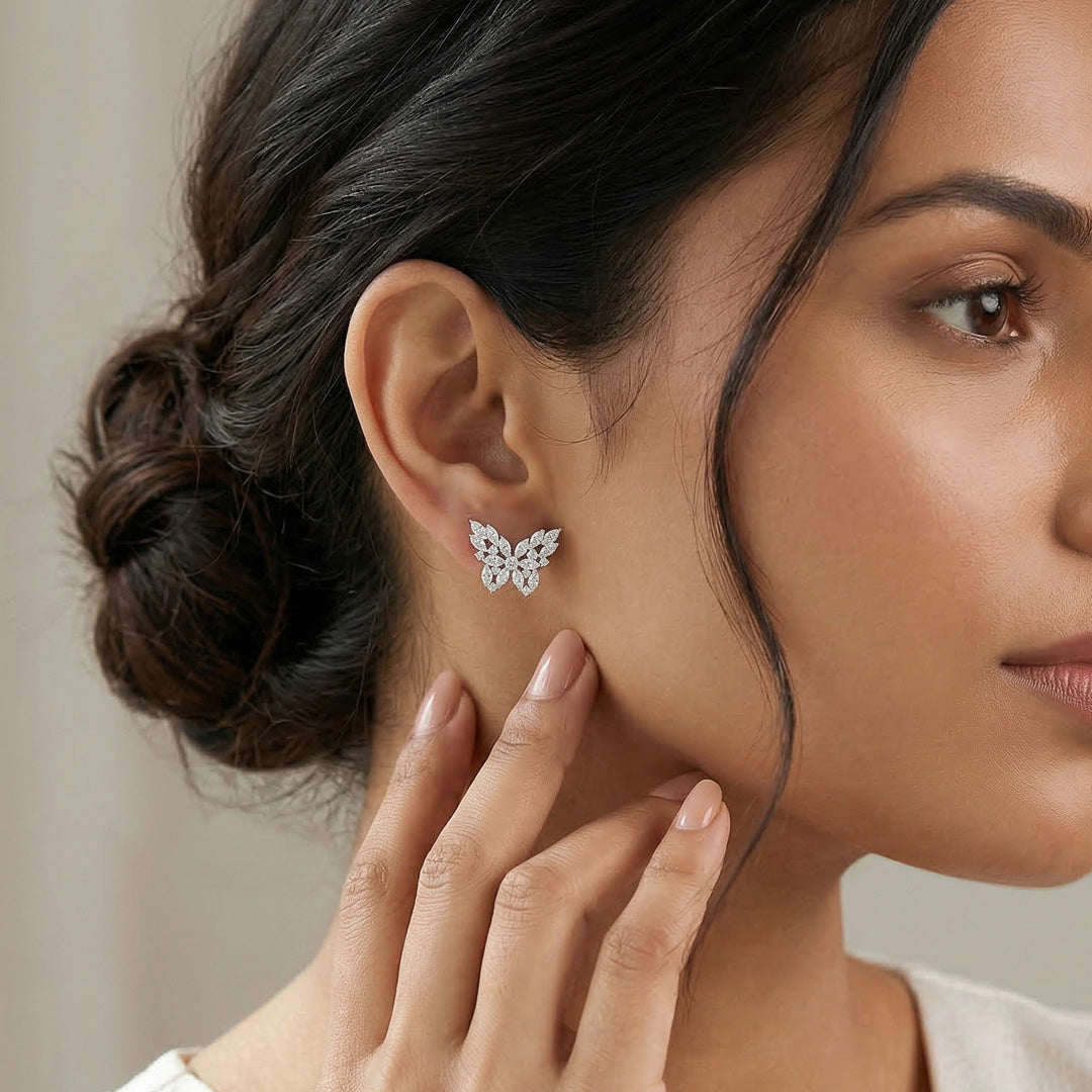 Floral Flutter Silver Stud Earrings