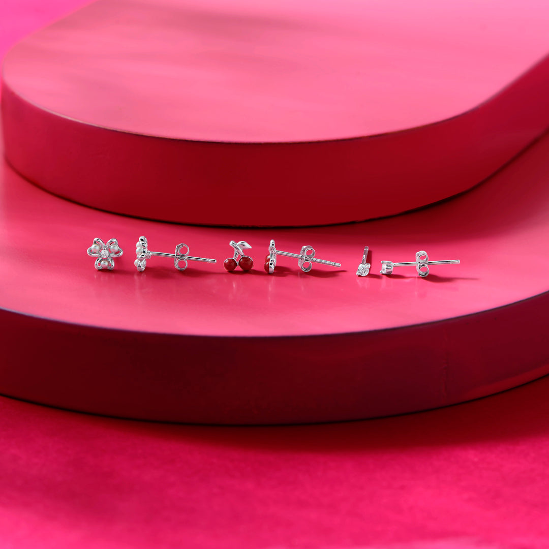 Sweet & Shine Silver Stud Earring Set