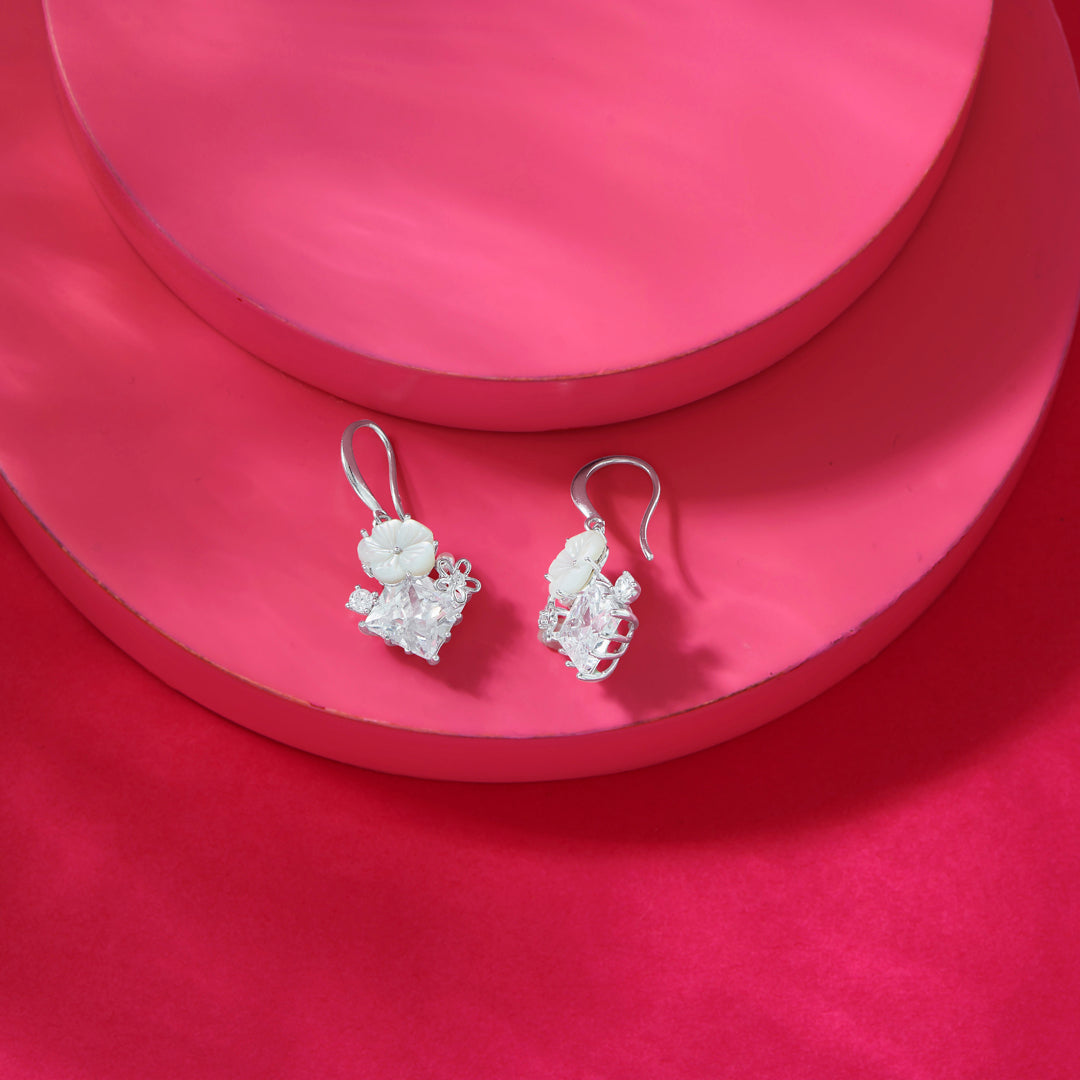 Floral Gleam Silver Drops & Dangler Earrings