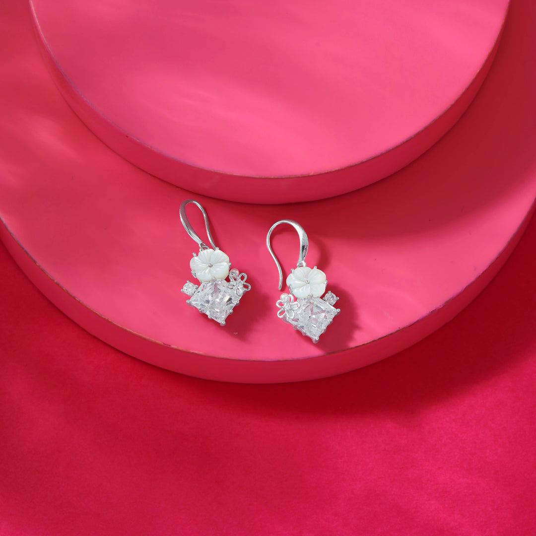 Floral Gleam Silver Drops & Dangler Earrings