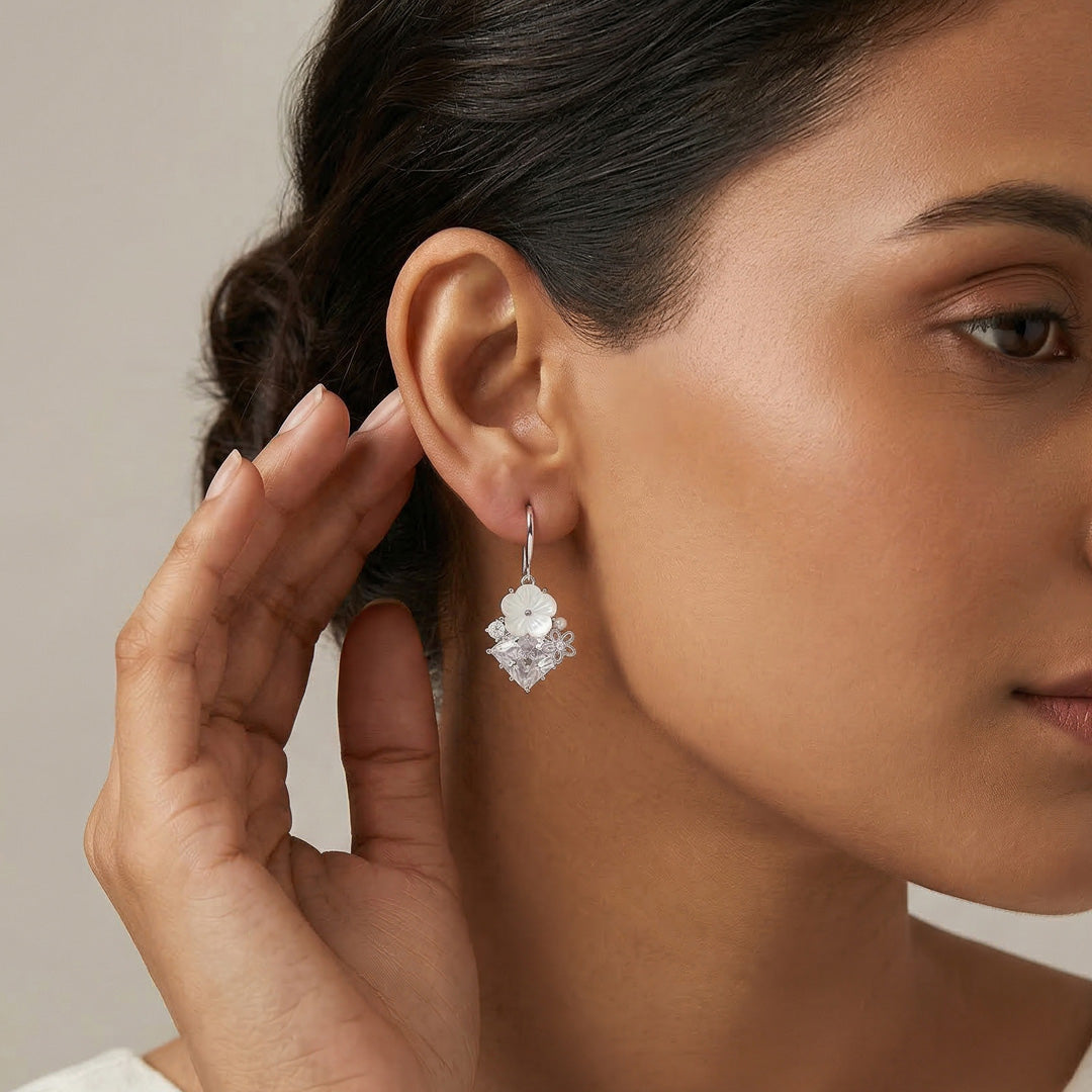 Floral Gleam Silver Drops & Dangler Earrings