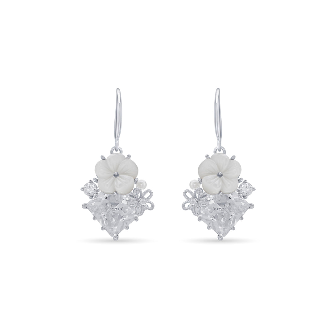 Floral Gleam Silver Drops & Dangler Earrings