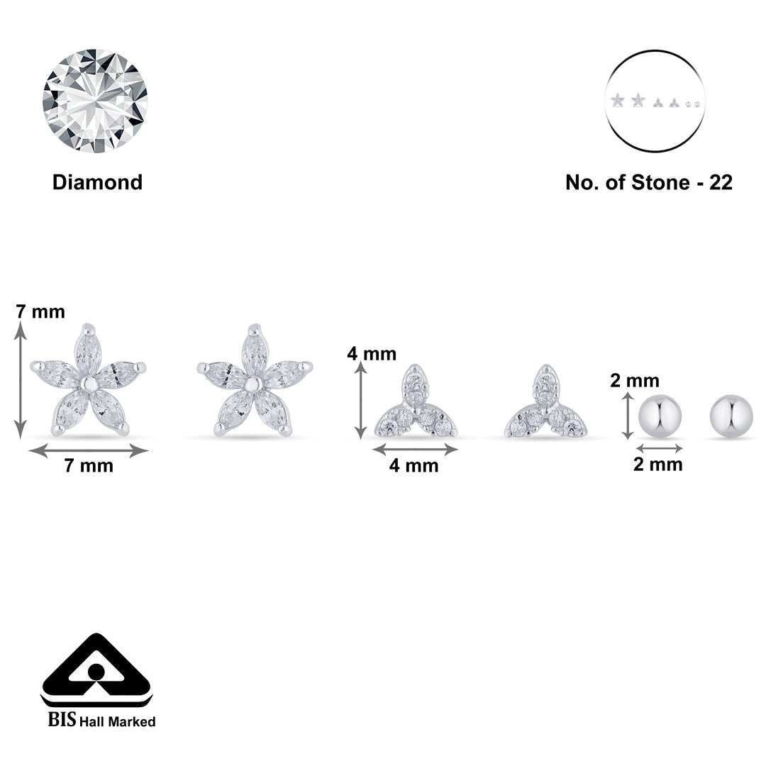 Floral Spark Silver Stud Earring Set