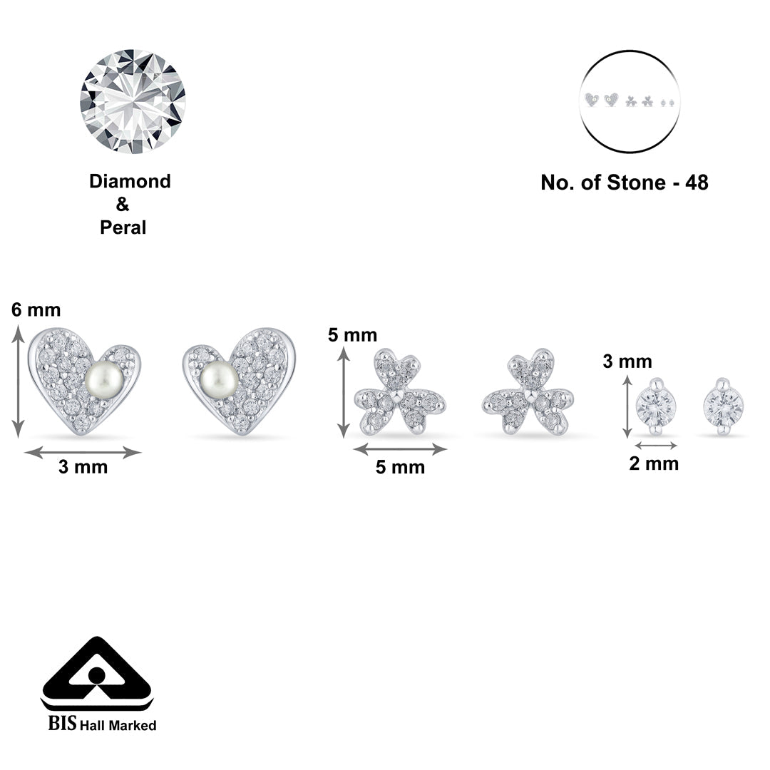 Heartly Glow Silver Stud Earring Set