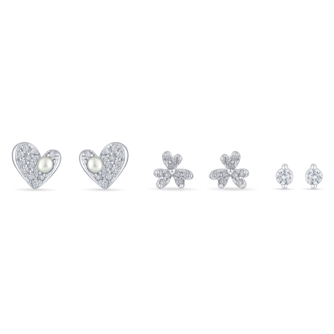 Heartly Glow Silver Stud Earring Set