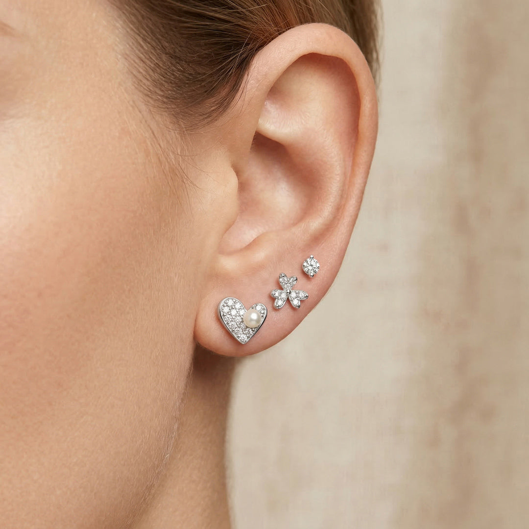 Heartly Glow Silver Stud Earring Set