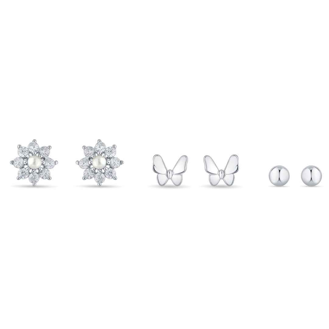 Velvet Glow Silver Stud Earring Set