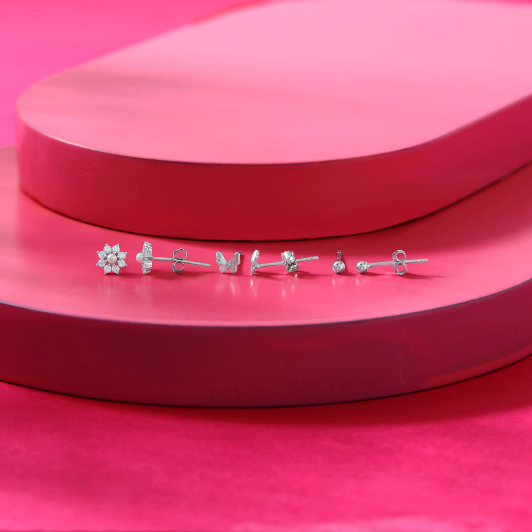 Velvet Glow Silver Stud Earring Set