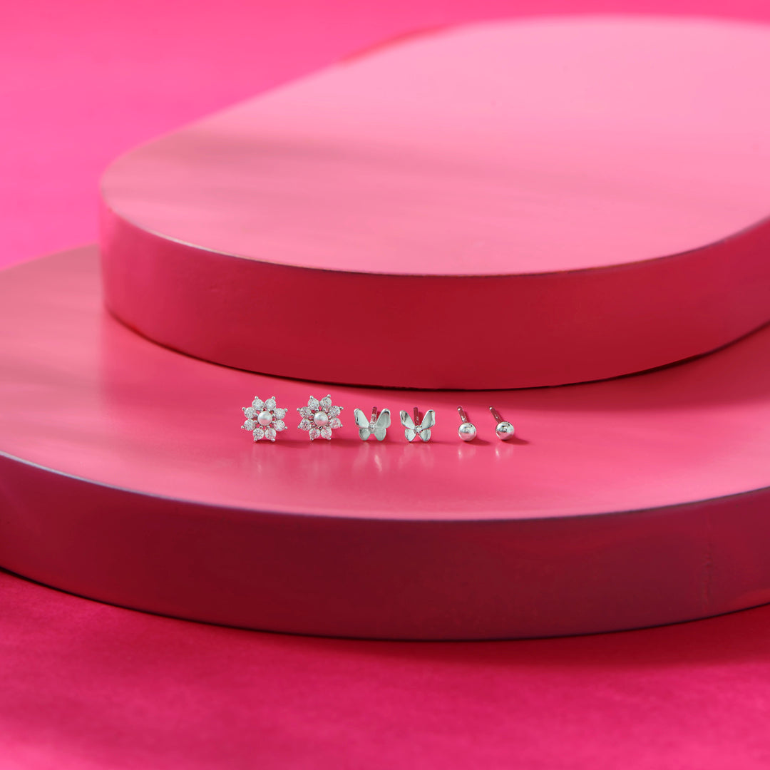Velvet Glow Silver Stud Earring Set